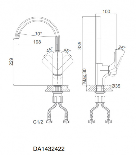Смеситель для кухни D&K Berlin.(DA1432422) высокий жасмин фото 2
