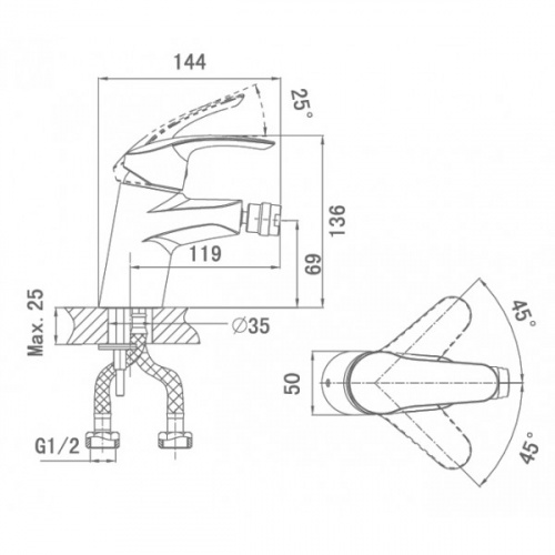 Смеситель для биде D&K Augsburg Bayern (DA1122201) фото 2