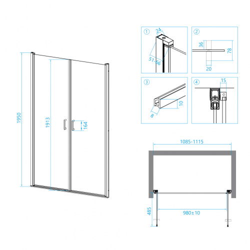 Душевая дверь RGW LE-06 Прозрачное 1100 фото 2