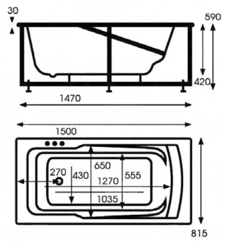  Акриловая ванна VAGNERPLAST ULTRA 1500х820х420 см. фото 2