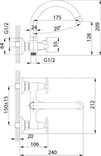 Смеситель для ванны Rossinka RS40 (RS40-83) фото 2