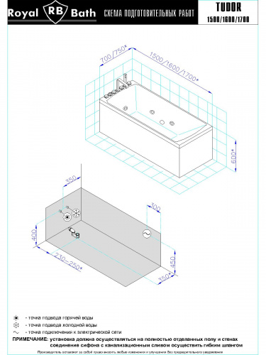 Гидромассажная ванна Royal Bath  TUDOR STANDART 170x75x60 фото 4
