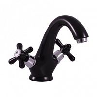 MK128.5CMATC MORAVA RETRO - смеситель классический для умывальника, ЧЕРНЫЙ МАТОВЫЙ/ХРОМ RAV Slezak