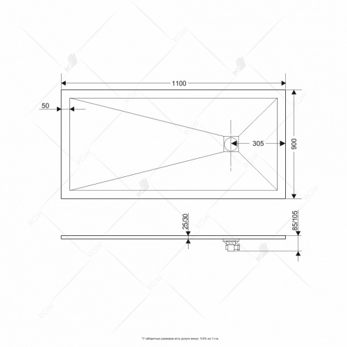 Душевой поддон прямоугольный RGW ST-G Графит 900x1100 фото 4