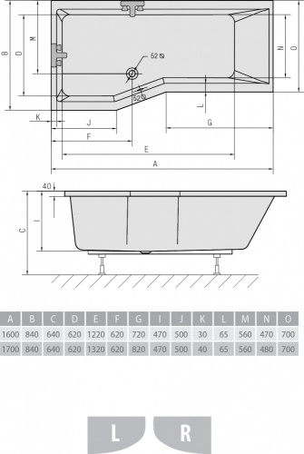 Акриловая ванна ALPEN Versys 160 L фото 3