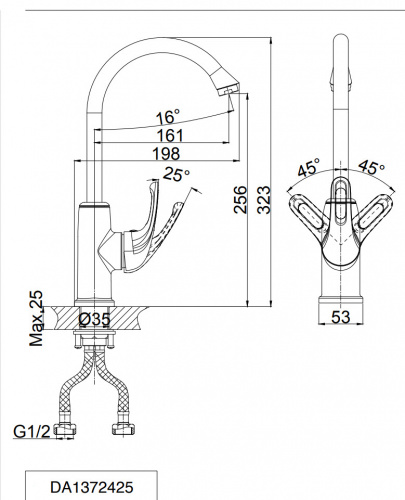 Смеситель для кухни D&K Rhein.Eucharius (DA1372425) высокий черный фото 2