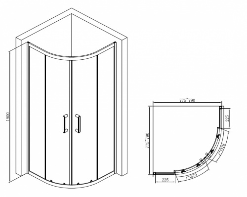 Душевой уголок ABBER Schwarzer Diamant AG01080B фото 7