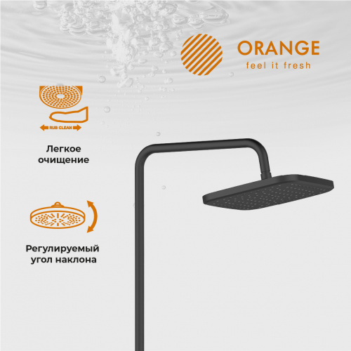 Душевая система Orange Thermo T02S4-911b термостат с изливом, черный матовый фото 7