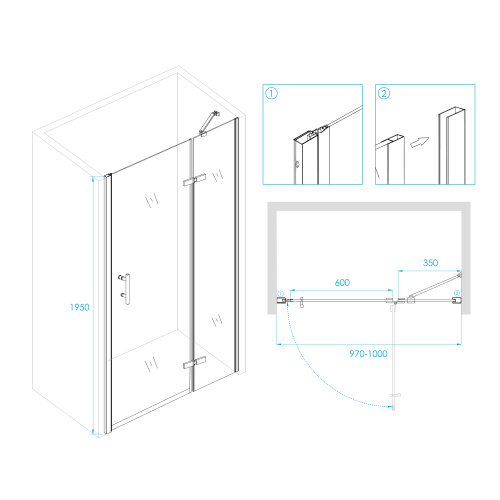 Душевая дверь RGW PA-07B R Прозрачное 1000