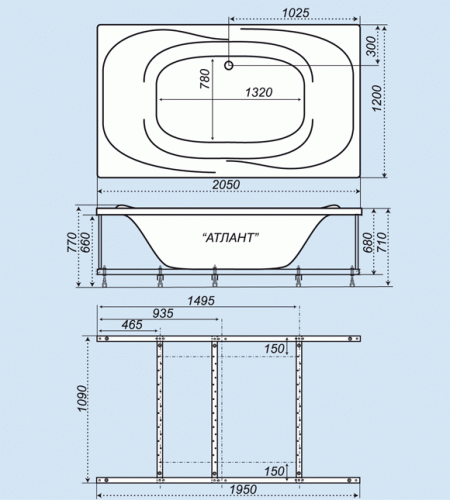 Акриловая ванна Тритон Атлант (205х120) фото 2