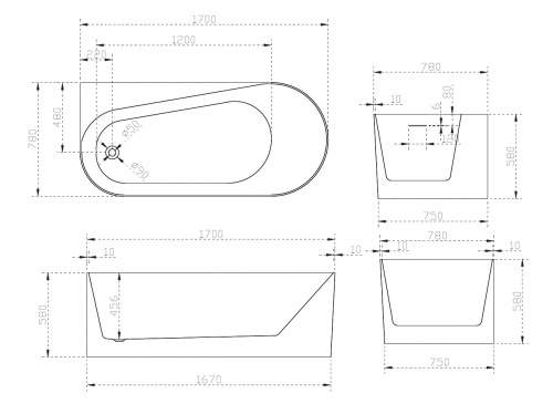 Акриловая ванна ABBER AB9496-1.7 L фото 6