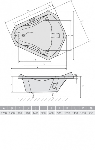 Акриловая ванна ALPEN Samora 163 фото 3