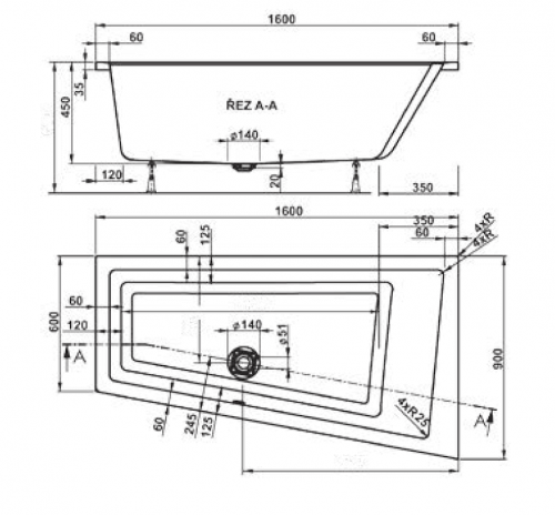 Акриловая ванна  VAGNERPLAST CAVALLO ASYMETRIC 1600x900x450 см. фото 3