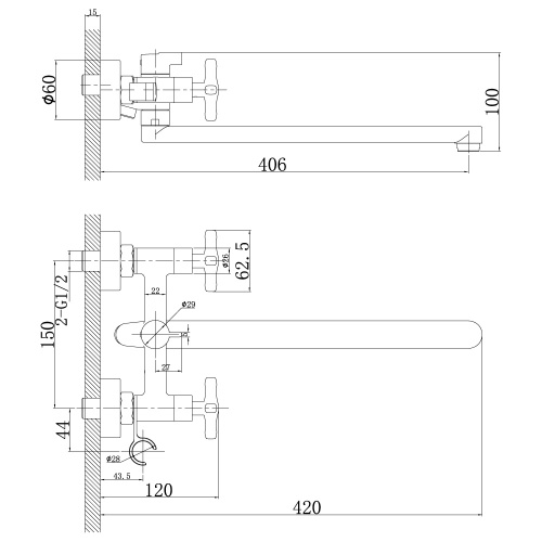 Смеситель для ванны Rossinka RS39 (RS39-84) фото 2