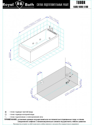Гидромассажная ванна Royal Bath  TUDOR STANDART 170x75x60 фото 3