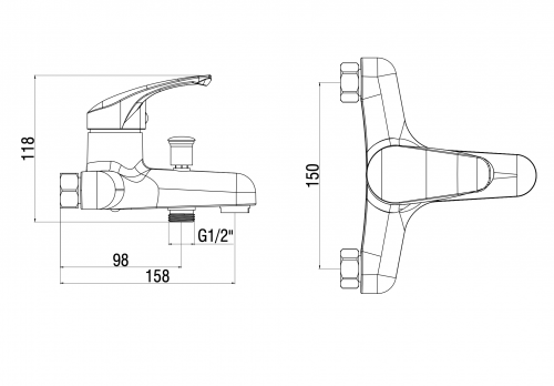 Смеситель для ванны/душа OneLife P01-100cr полимерный фото 2