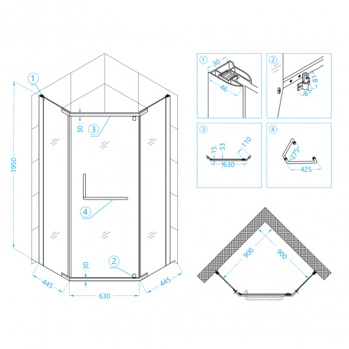 Душевой уголок RGW PA-81 Прозрачное 900x900 фото 4