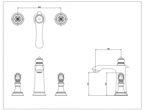 Смеситель на 3 отверстия Bronze de Luxe FLORENCE (21382) фото 2