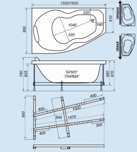 Акриловая ванна Тритон Лайма R/L (160x95) фото 3