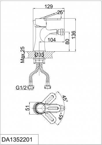 Смеситель для биде D&K Rhein Paulinus (DA1352201) фото 2