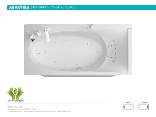 Акриловая ванна AQVATIKA Кинетика 170x80х61 фото 3