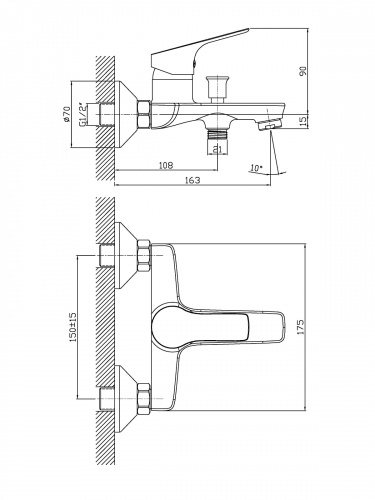 Смеситель для ванны/душа Orange Dia M45-100cr фото 2