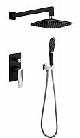 Смеситель встроенный + верхний душ + ручной душ ЧЕРНЫЙ+ХРОМ