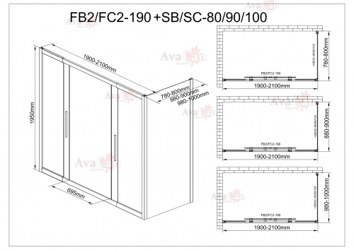 Душевой уголок AvaCan FC2 190-210 + SC80 MT фото 7