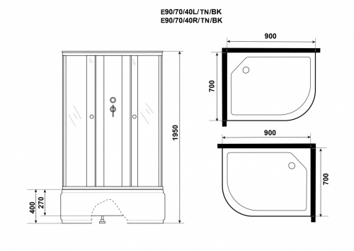 Душевая кабина Niagara Eco E90/70/40L/TN/BK Без крыши фото 4