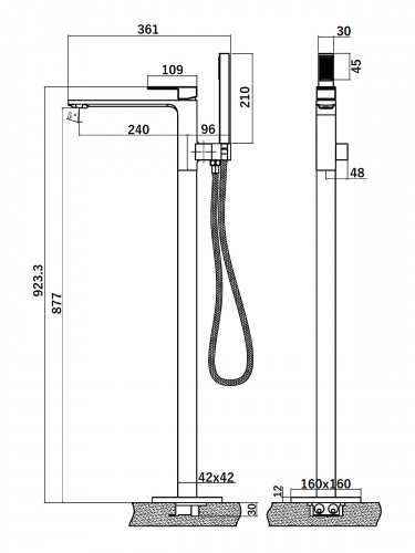 Orange Lutz M04-336b Однозахватный напольный смеситель для ванны фото 2