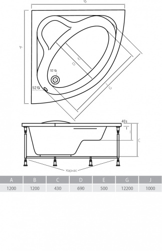 Акриловая ванна ALPEN Venus 120 фото 3