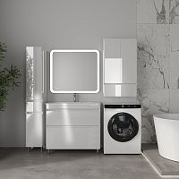 Тумба напольная STYLELINE "Атлантика 90", Люкс Плюс белый глянец с раковиной Атлантик 90