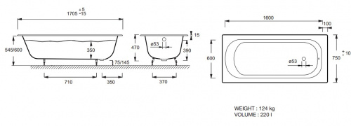 Ванна чугунная Jacob Delafon Catherine E2953, 170х75, с отверстиями фото 2