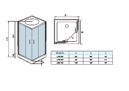 Душевые кабины WeltWasser LAINE 1004 1000х1000х2170 мм фото 15