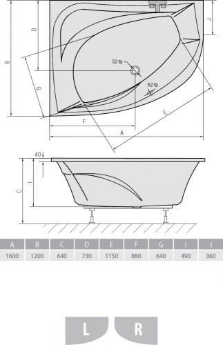 Акриловая ванна ALPEN Tanya 160 L фото 2