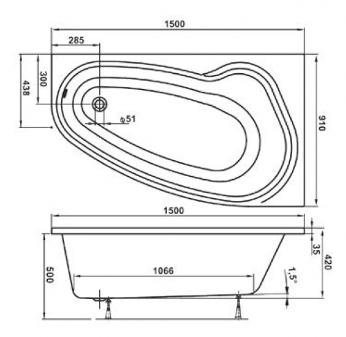  Акриловая ванна  VAGNERPLAST AVONA 1500x900x420 L  фото 5