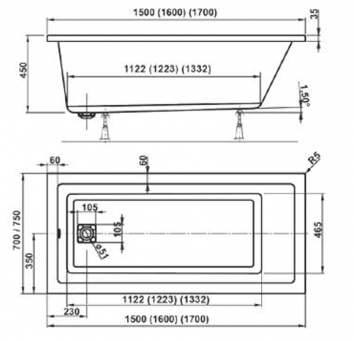 Акриловая ванна VAGNERPLAST CAVALLO 1500x700x450 см. фото 2