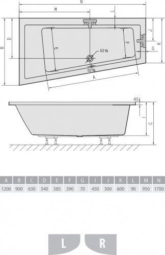 Акриловая ванна ALPEN Andra 170 L фото 3