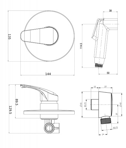 OneLife P01-888cr встраиваемый смеситель с гигиеническим душем, хром фото 2