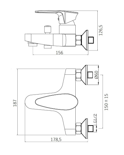 OneLife P09-100cr полимерный смеситель для ванны/душа, хром фото 2