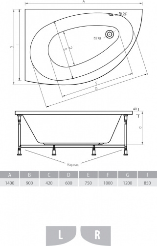 Акриловая ванна ALPEN Nevada 140 L фото 3
