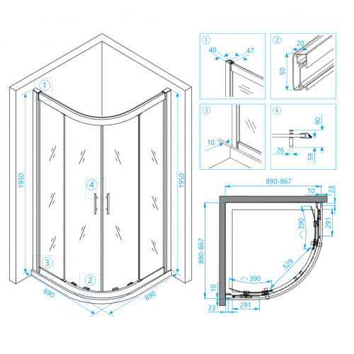 Душевой уголок RGW HO-51 Прозрачное 900x900