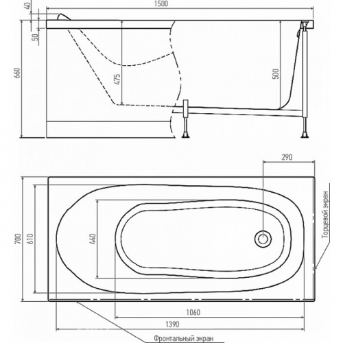 Акриловая ванна Alex Baitler Nemi 150х70 пустая фото 3