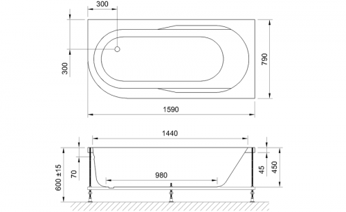 Акриловая ванна Royal Bath  AZUR RB614202 160x80x60 R фото 2