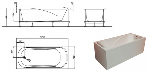 Ванна акриловая Kolpa San String 170х75 фото 2