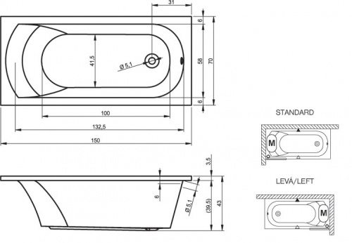 Ванна акриловая Miami 150 фото 2