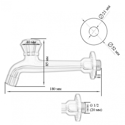 Сливной кран BRONZE DE LUXE длинный  (насадка-"рассекатель") (21596/1) фото 2