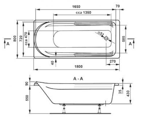Акриловая ванна HERA 1800х800х430 см. фото 2