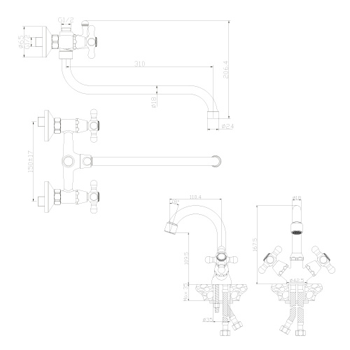 Набор смесителей для ванны Rossinka (SET02-50) фото 2