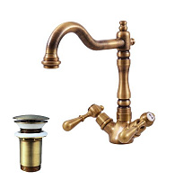 MK421.5/8SM MORAVA RETRO - смеситель для умывальника, CLICK-CLACK, ЦВЕТ БРОНЗА RAV Slezak
